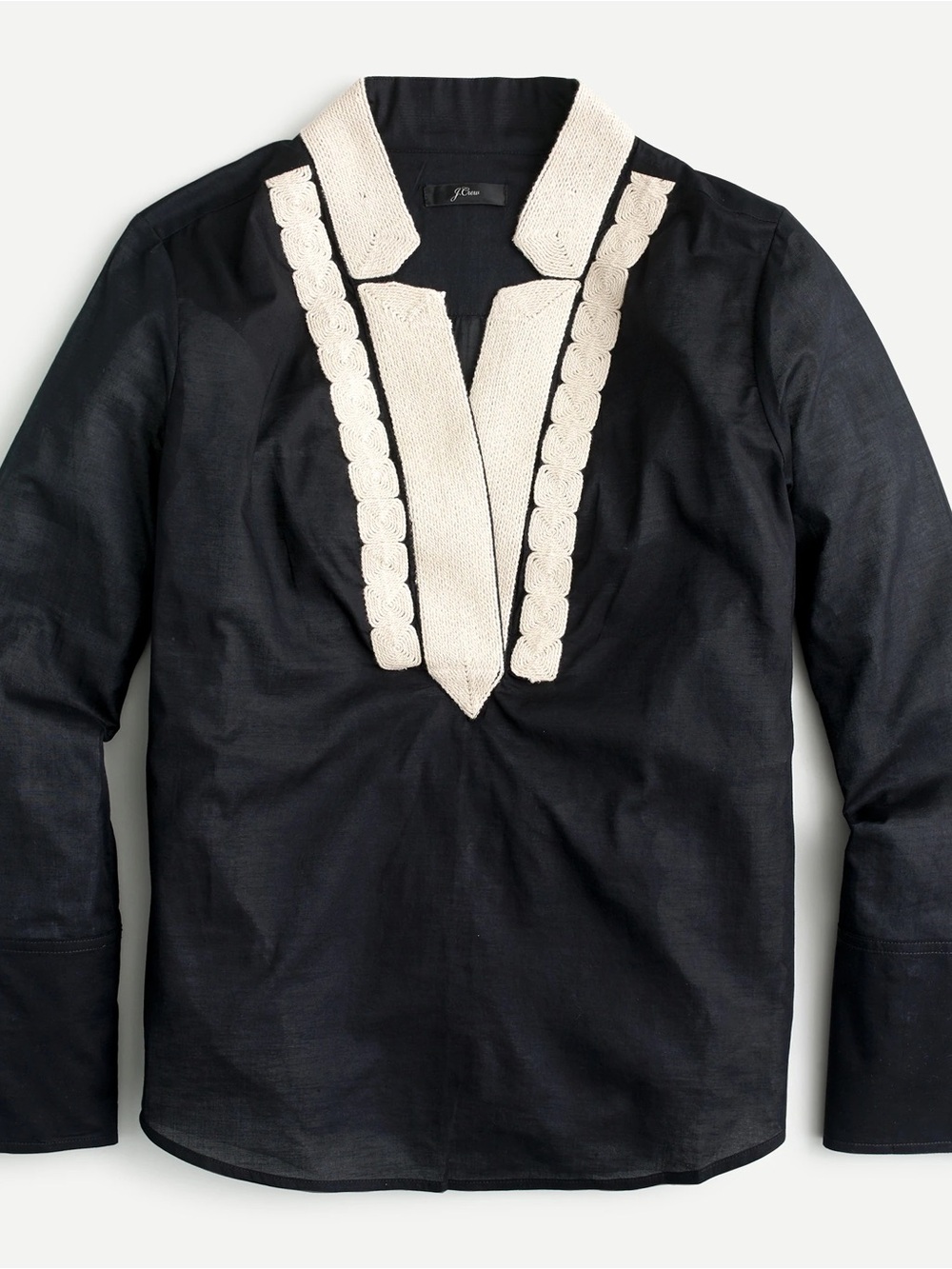 J. Crew | Soutache trim cotton voile tunic top black/cream